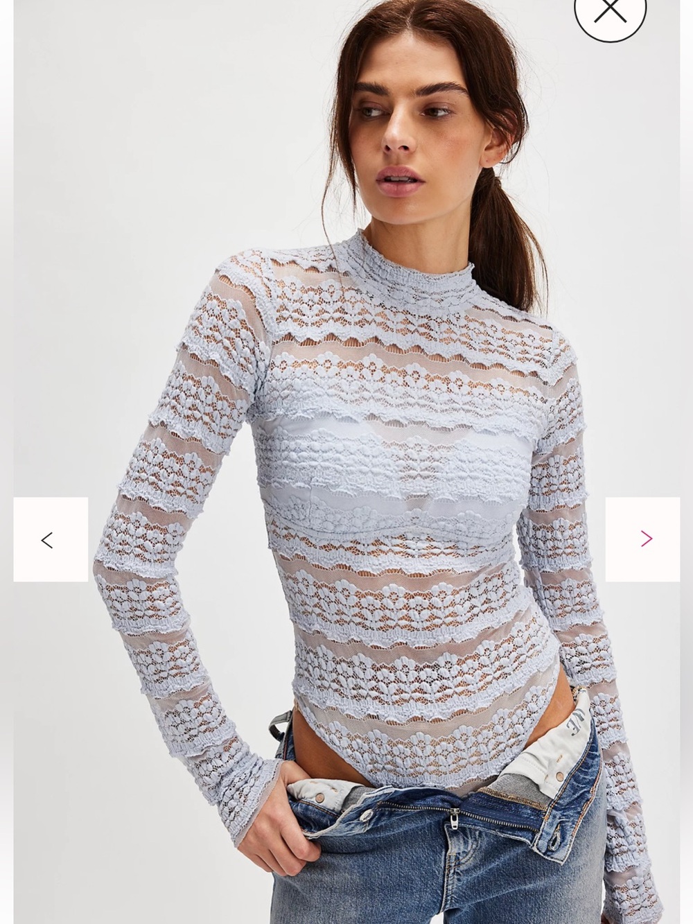 Free People Angelina Bodysuit Ice Water Blue Lace Mock Neck NWT XS
